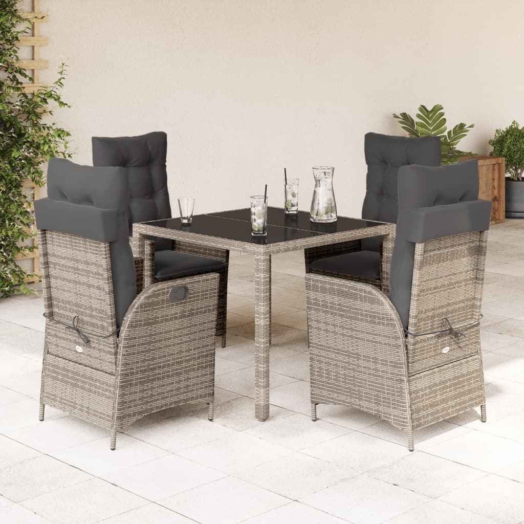 vidaXL 3-delige Tuinset met kussens poly rattan grijs