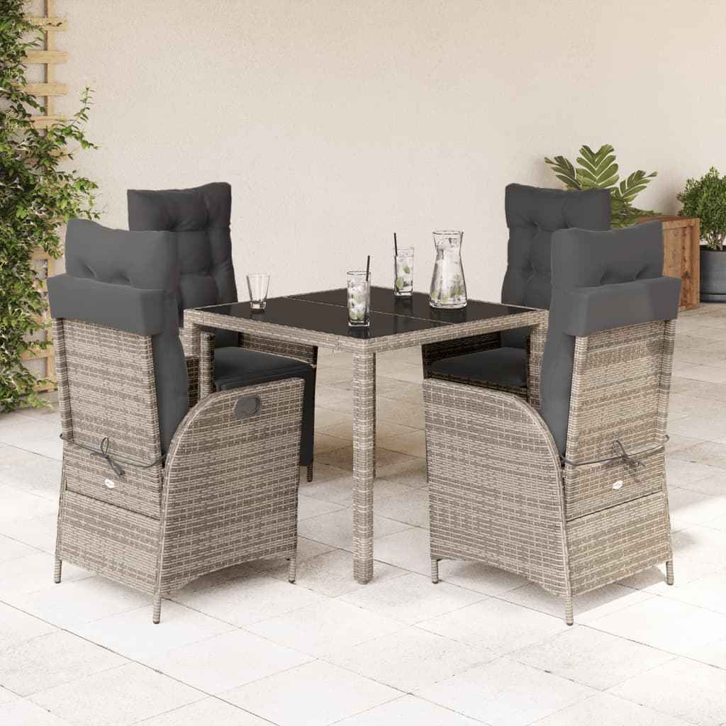 vidaXL 3-delige Tuinset met kussens poly rattan grijs