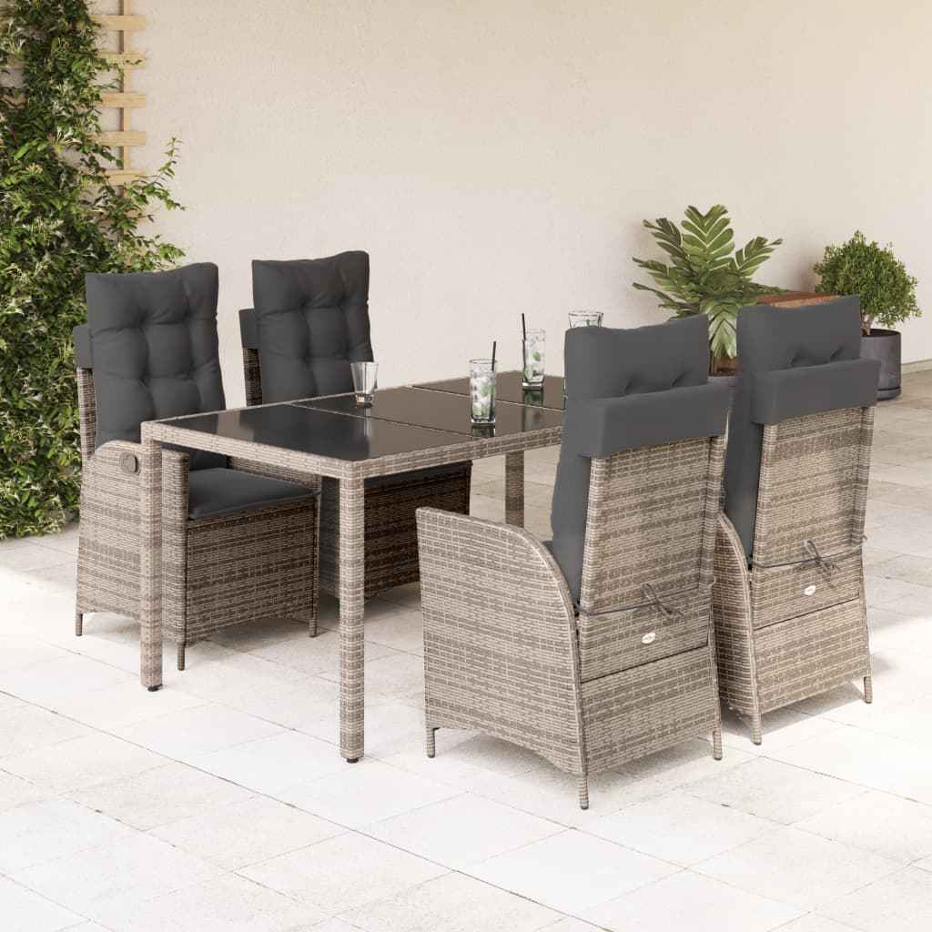 vidaXL 3-delige Tuinset met kussens poly rattan grijs