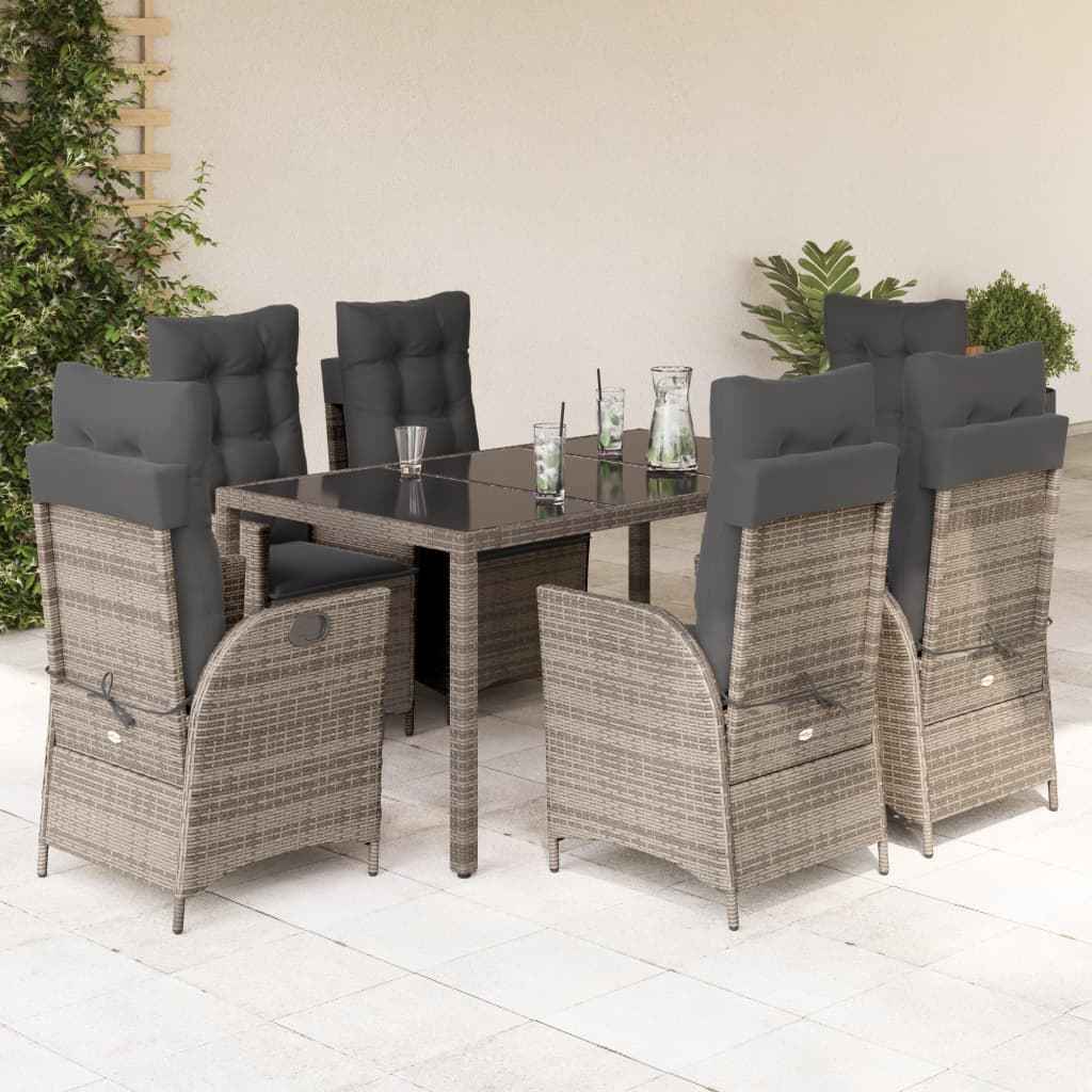 vidaXL 3-delige Tuinset met kussens poly rattan grijs