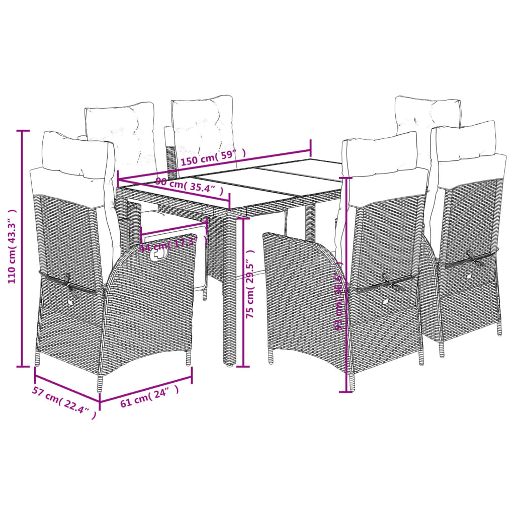 vidaXL 3-delige Tuinset met kussens poly rattan grijs