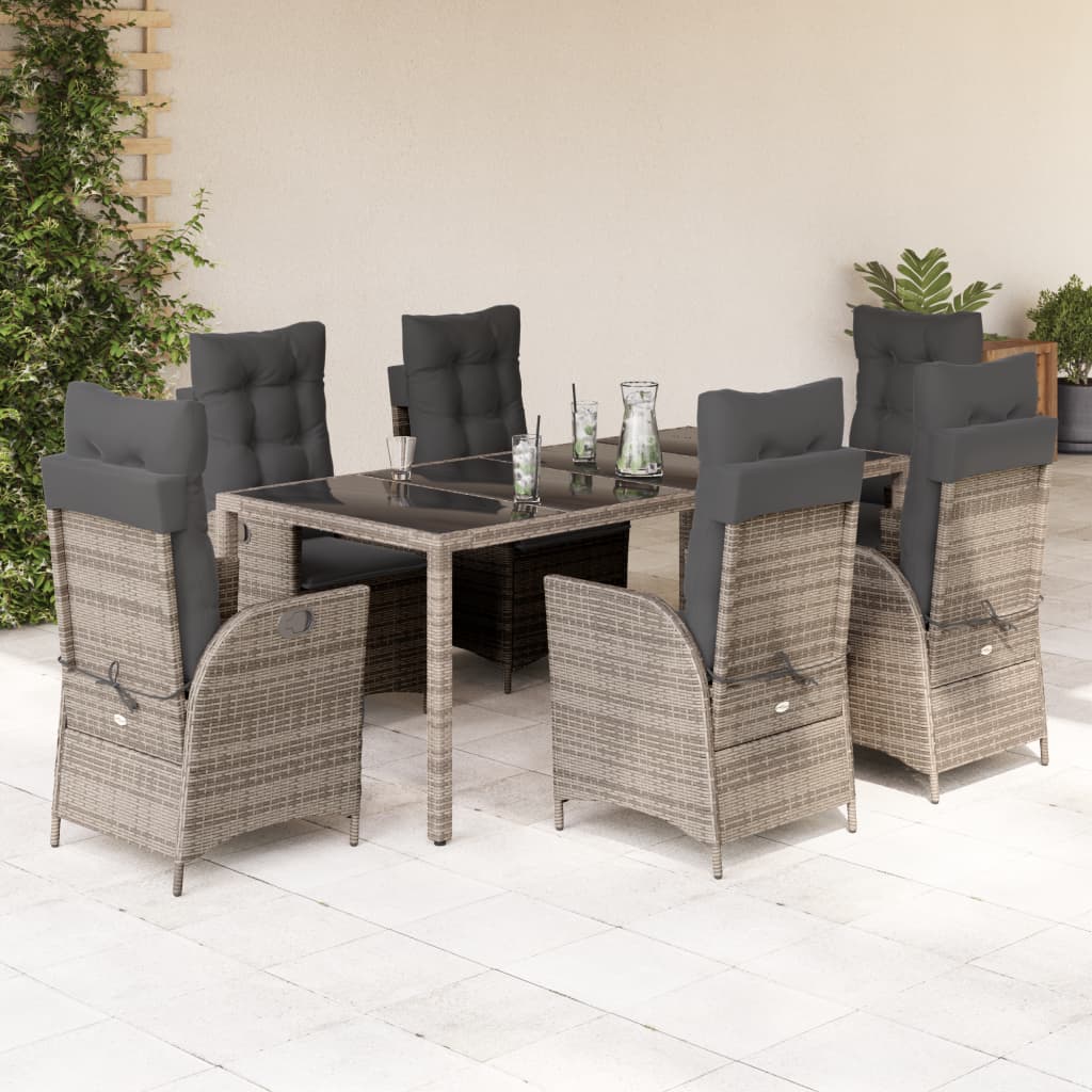 vidaXL 3-delige Tuinset met kussens poly rattan grijs