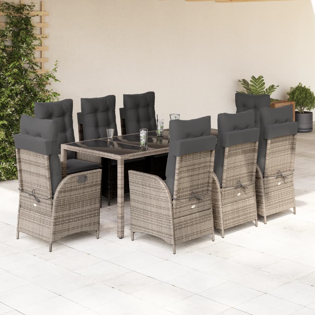 vidaXL 3-delige Tuinset met kussens poly rattan grijs