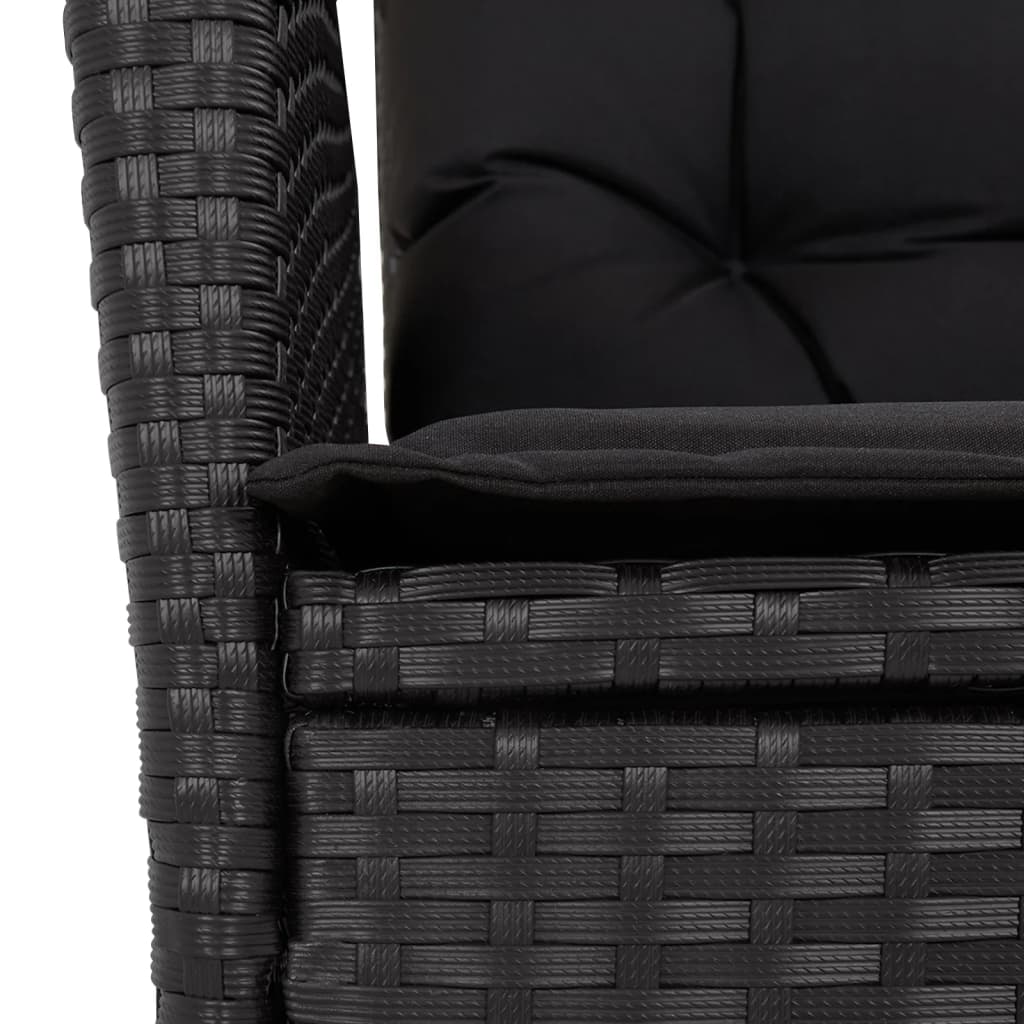 vidaXL 3-delige Tuinset met kussens poly rattan zwart