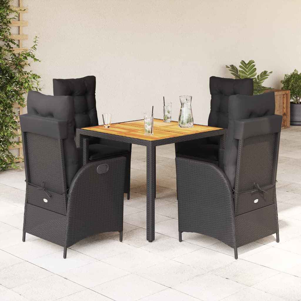 vidaXL 3-delige Tuinset met kussens poly rattan zwart