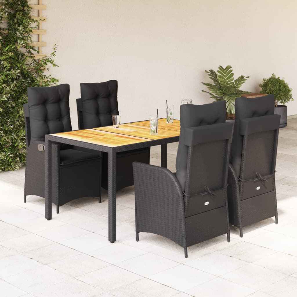 vidaXL 3-delige Tuinset met kussens poly rattan zwart