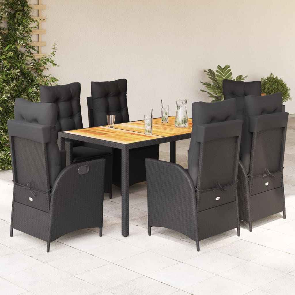 vidaXL 3-delige Tuinset met kussens poly rattan zwart
