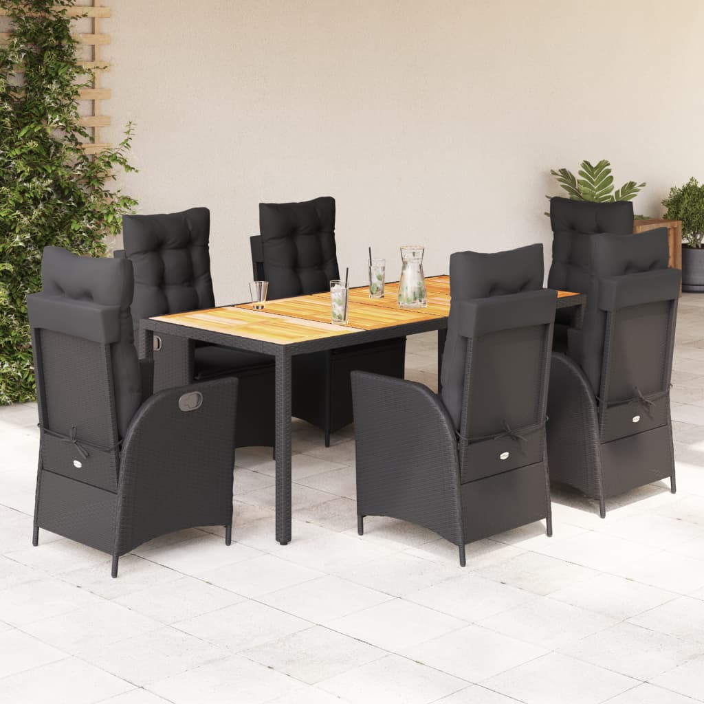 vidaXL 3-delige Tuinset met kussens poly rattan zwart