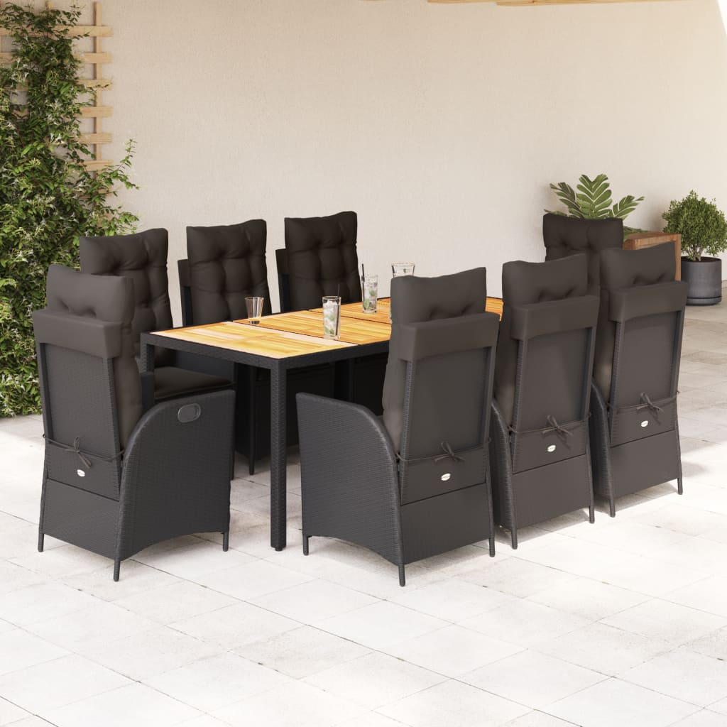 vidaXL 3-delige Tuinset met kussens poly rattan zwart