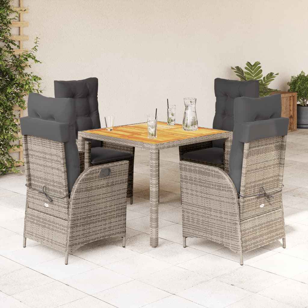 vidaXL 3-delige Tuinset met kussens poly rattan grijs