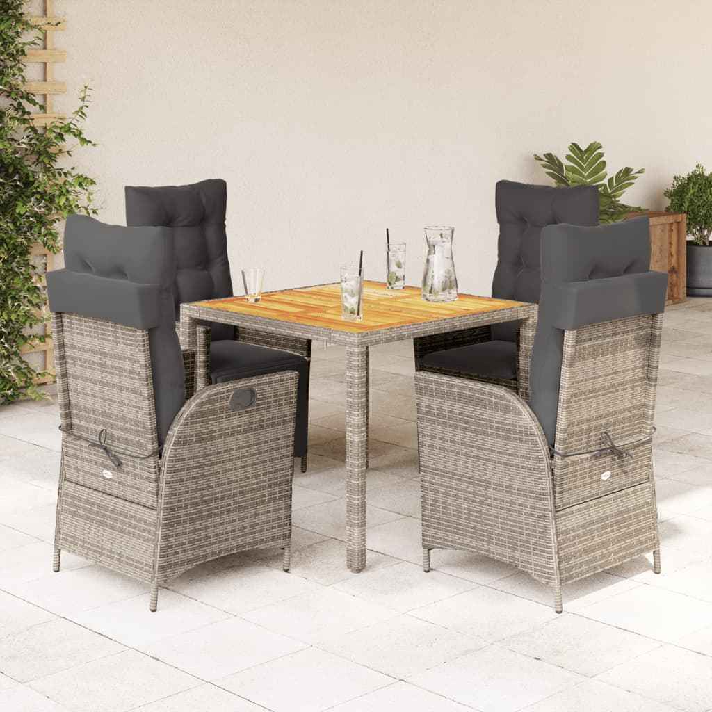 vidaXL 3-delige Tuinset met kussens poly rattan grijs