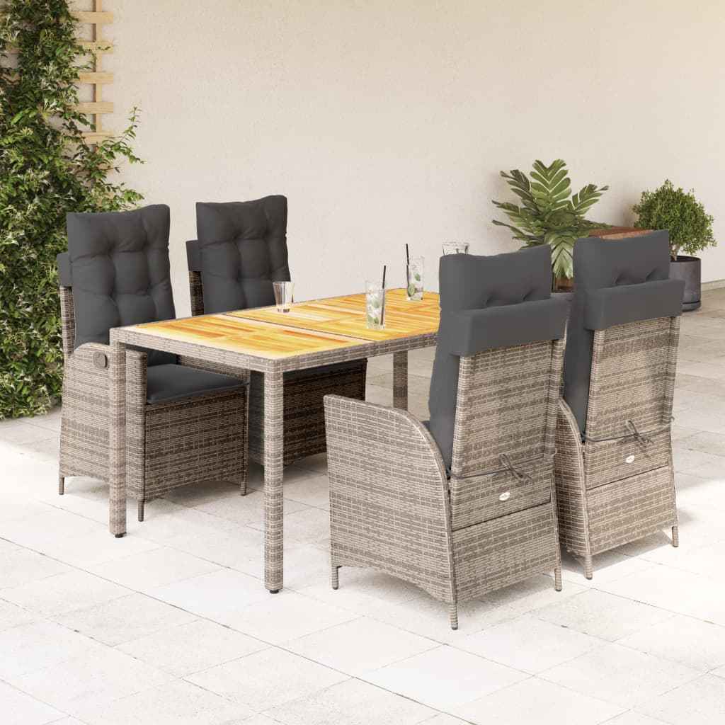 vidaXL 3-delige Tuinset met kussens poly rattan grijs
