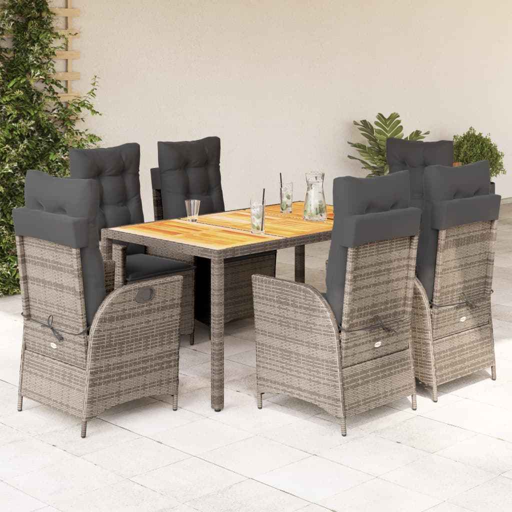 vidaXL 3-delige Tuinset met kussens poly rattan grijs