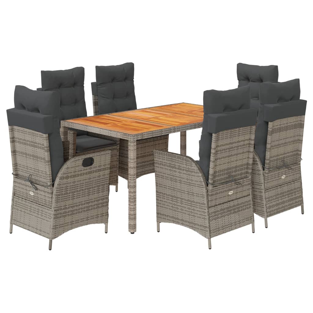 vidaXL 3-delige Tuinset met kussens poly rattan grijs