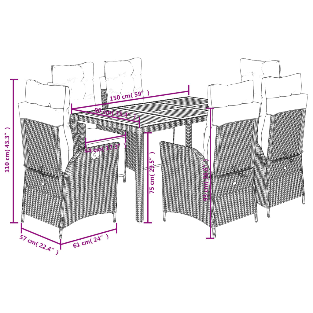 vidaXL 3-delige Tuinset met kussens poly rattan grijs