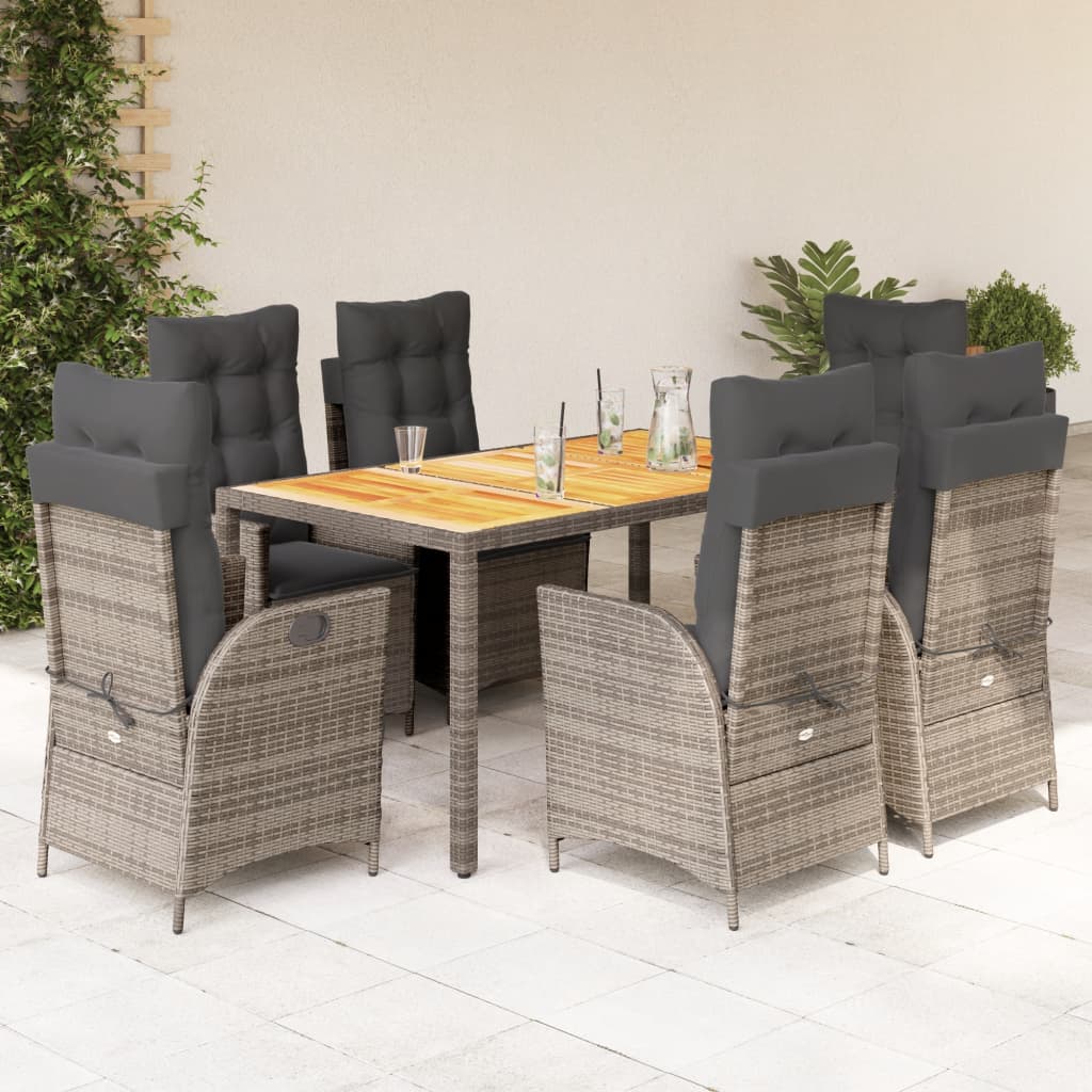 vidaXL 3-delige Tuinset met kussens poly rattan grijs