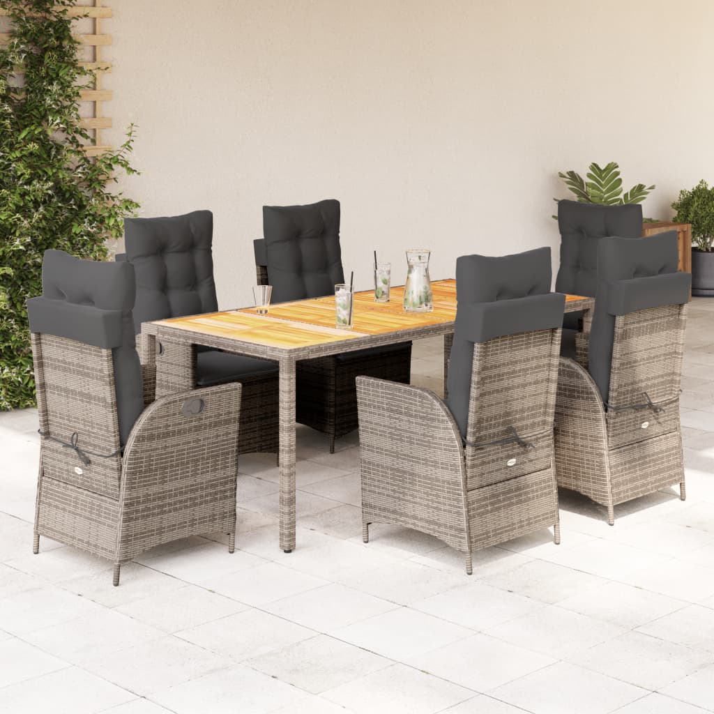 vidaXL 3-delige Tuinset met kussens poly rattan grijs