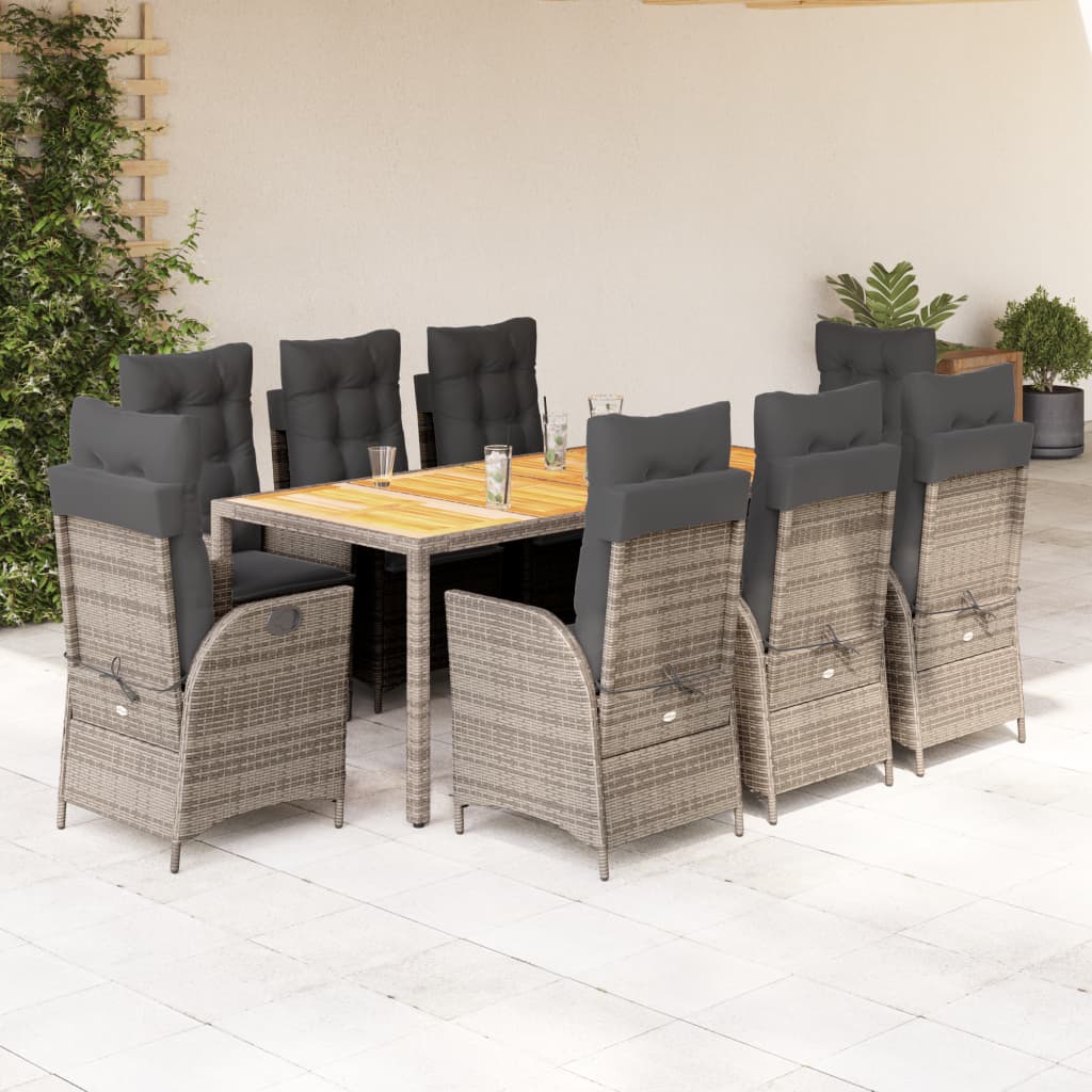 vidaXL 3-delige Tuinset met kussens poly rattan grijs
