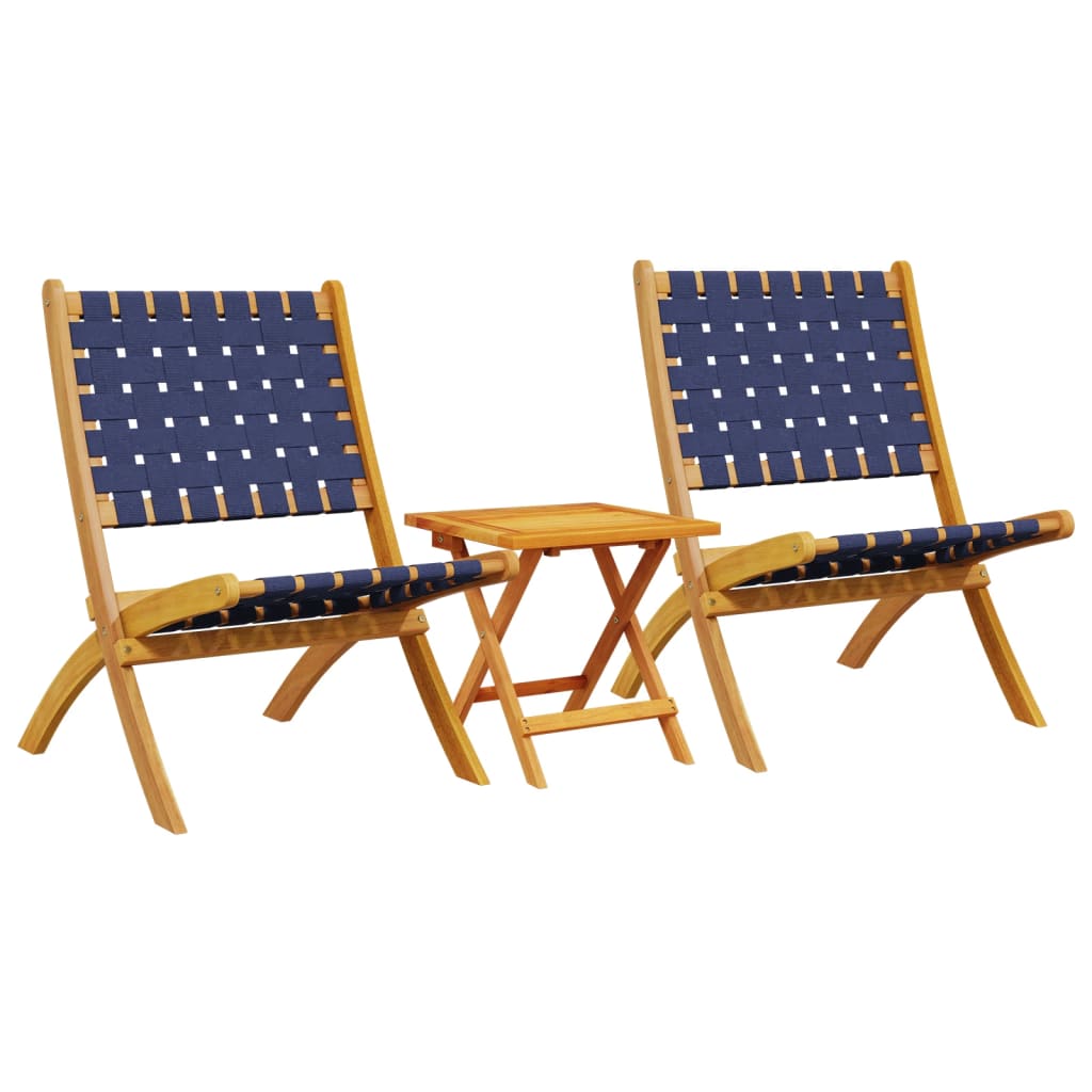 vidaXL Garden chairs 2 pcs foldable with table solid wood blue
