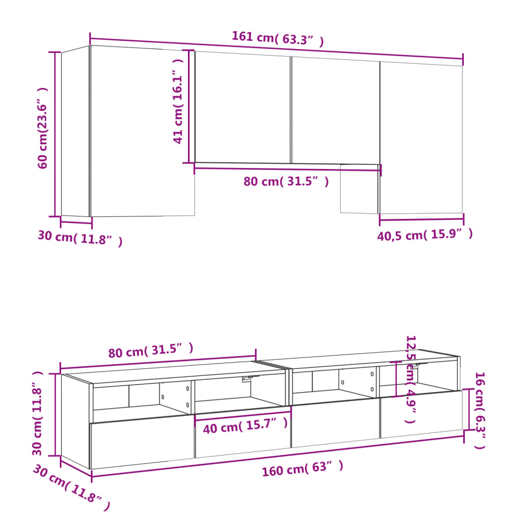 vidaXL 5-Piece TV Wall Unit Set Engineered Wood Concrete Grey