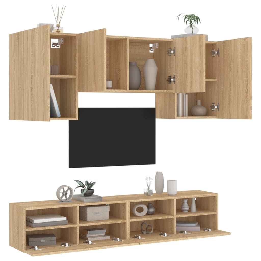 vidaXL 5-delige Tv-wandmeubelset bewerkt hout betongrijs