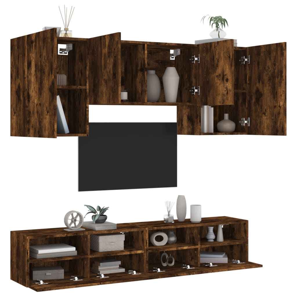 vidaXL 5-delige Tv-wandmeubelset bewerkt hout betongrijs