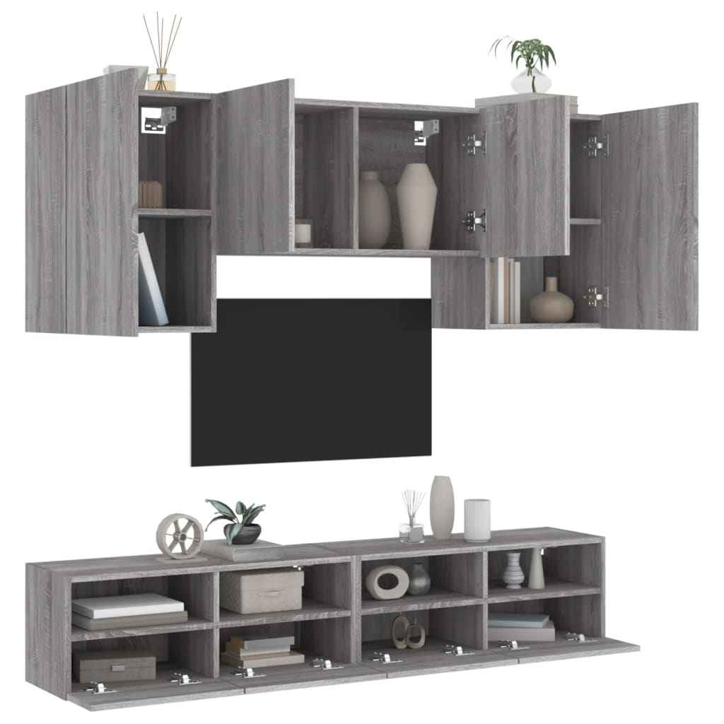 vidaXL 5-delige Tv-wandmeubelset bewerkt hout betongrijs