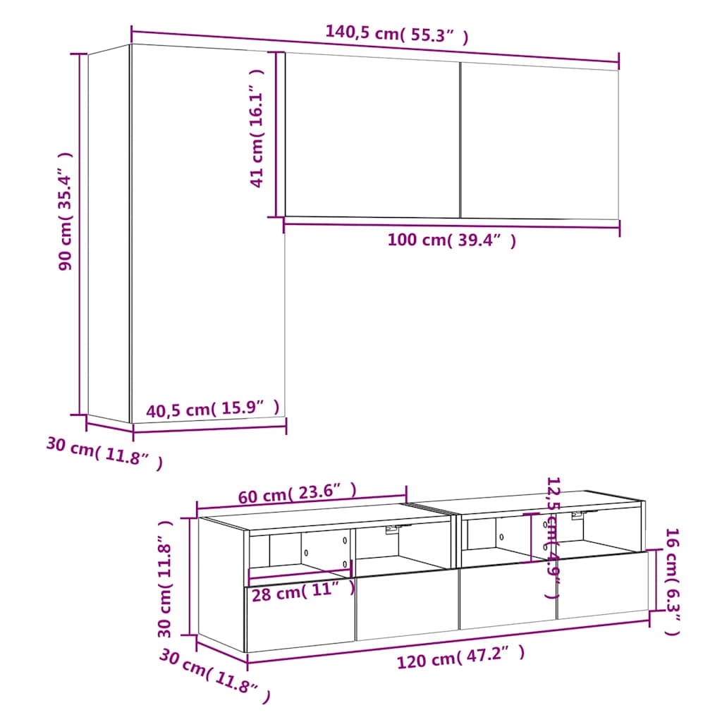 vidaXL 4-delige Tv-meubelset bewerkt hout wit
