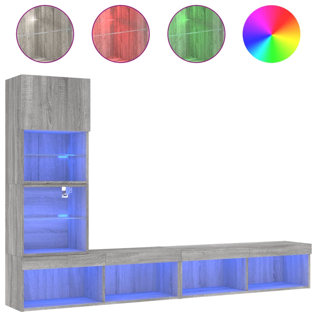 vidaXL 4-delige Tv-wandmeubelset met LED-verlichting bewerkt hout wit