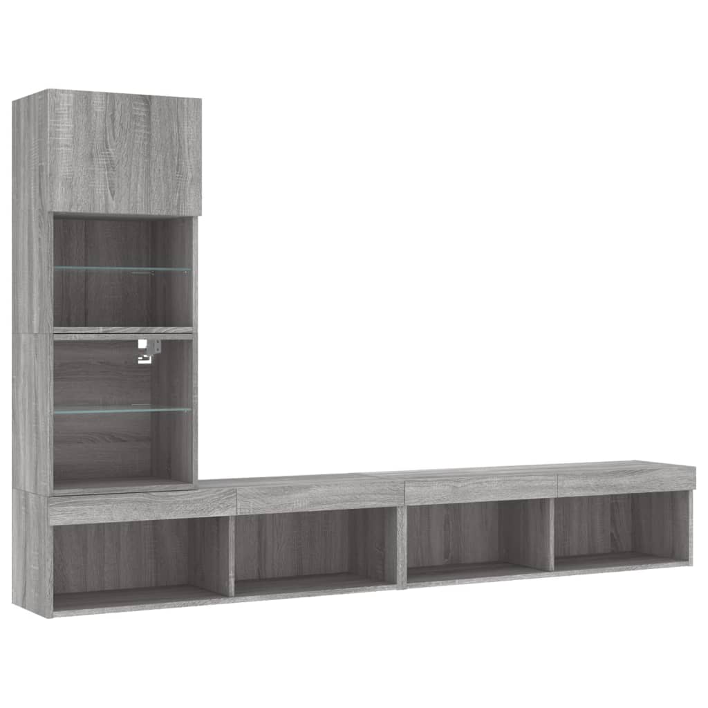 vidaXL 4-delige Tv-wandmeubelset met LED-verlichting bewerkt hout wit