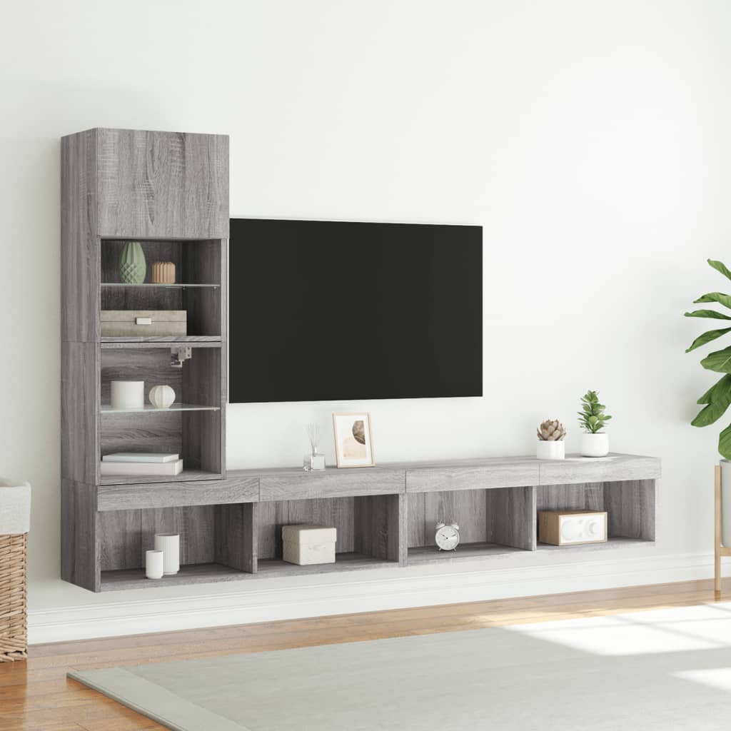 vidaXL 4-delige Tv-wandmeubelset met LED-verlichting bewerkt hout wit