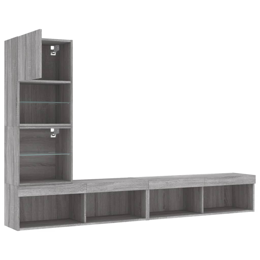 vidaXL 4-delige Tv-wandmeubelset met LED-verlichting bewerkt hout wit