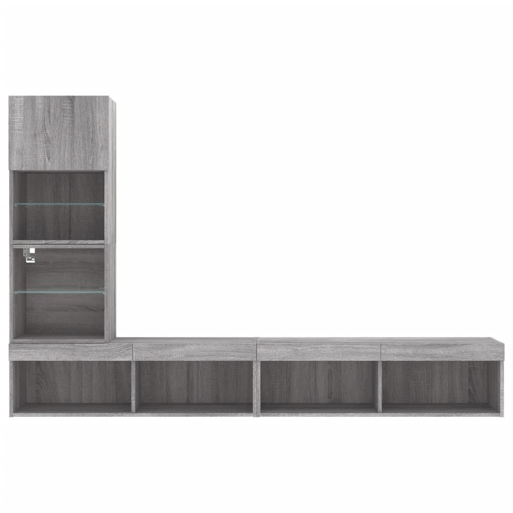 vidaXL 4-delige Tv-wandmeubelset met LED-verlichting bewerkt hout wit