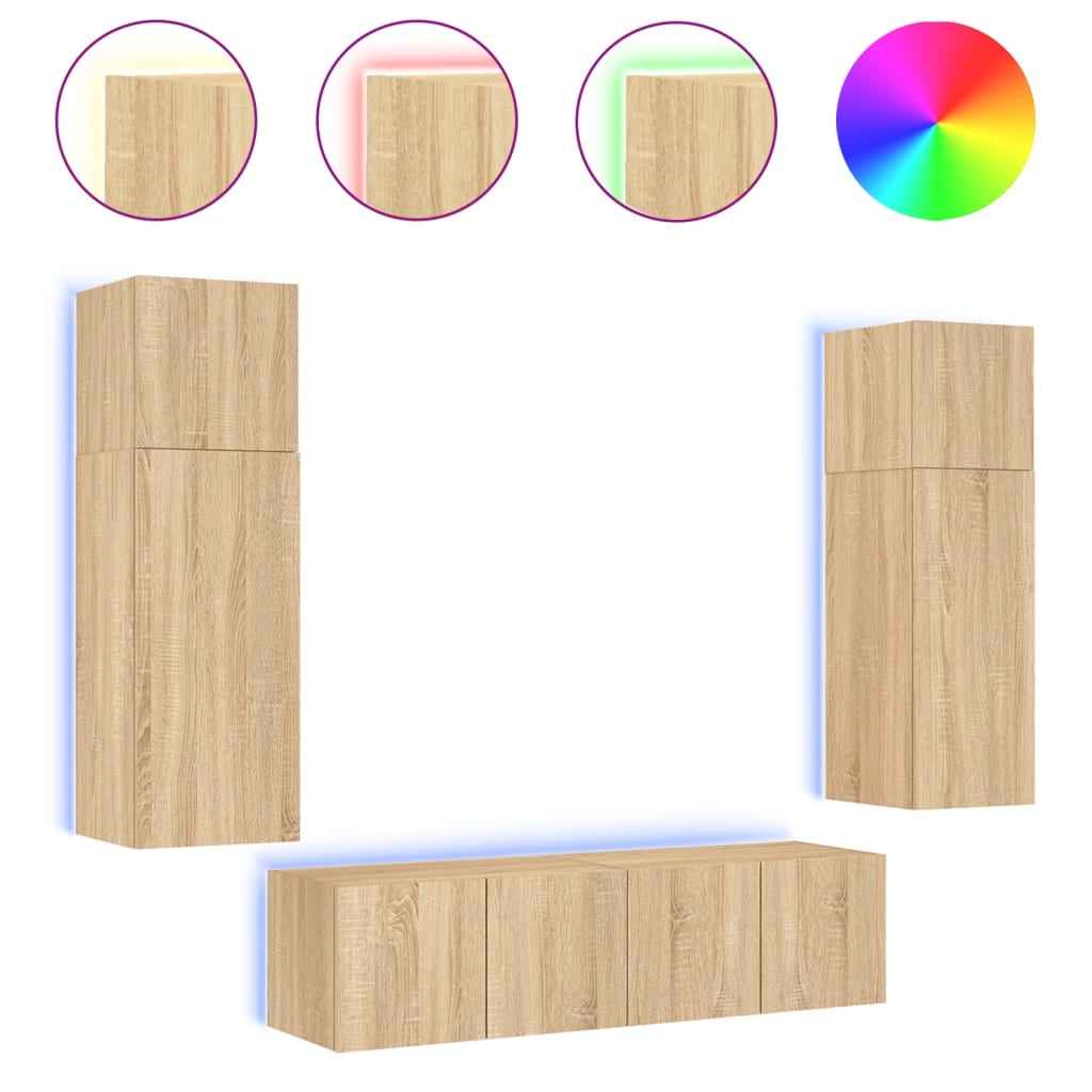 vidaXL 6-delige Tv-wandmeubelset met LED bewerkt hout sonoma eiken