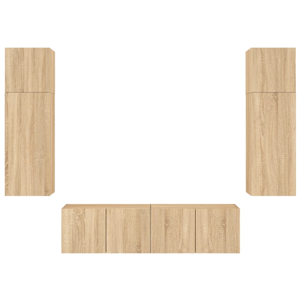 vidaXL 6-delige Tv-wandmeubelset met LED bewerkt hout sonoma eiken