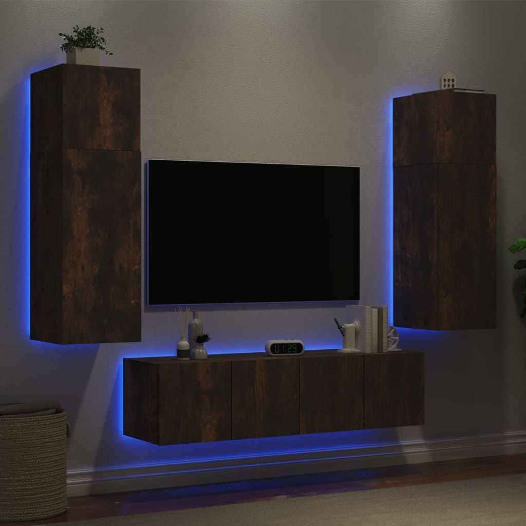 vidaXL 6-delige Tv-wandmeubelset met LED bewerkt hout sonoma eiken