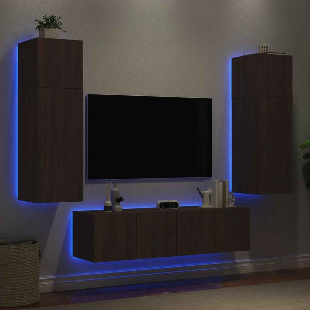 vidaXL 6-delige Tv-wandmeubelset met LED bewerkt hout sonoma eiken