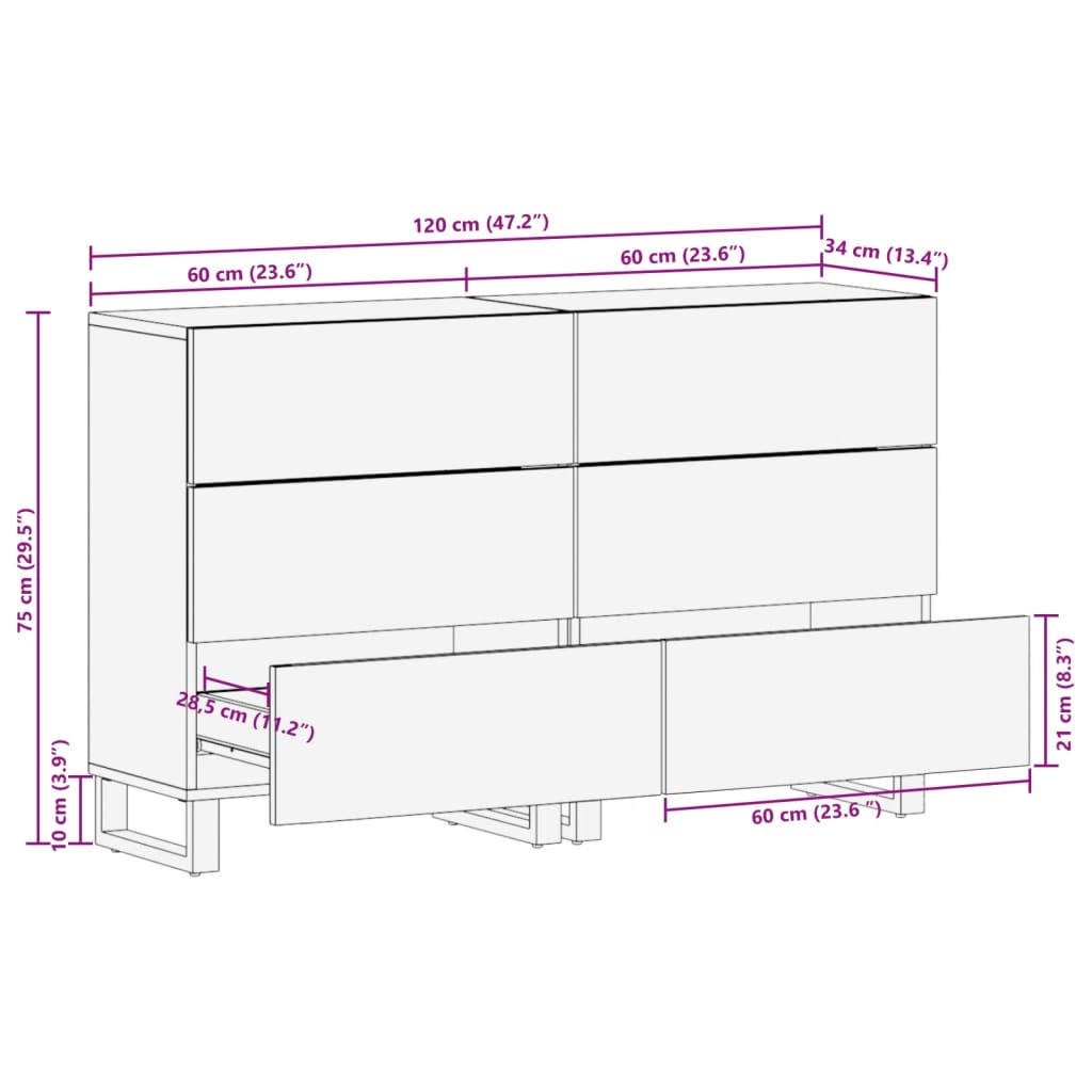 vidaXL Dressoirs 2 st 60x34x75 cm massief acaciahout