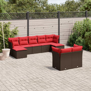 vidaXL 9-delige Loungeset met kussens poly rattan bruin