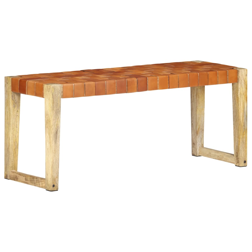 vidaXL Bankje 110 cm echt leer en massief mangohout bruin