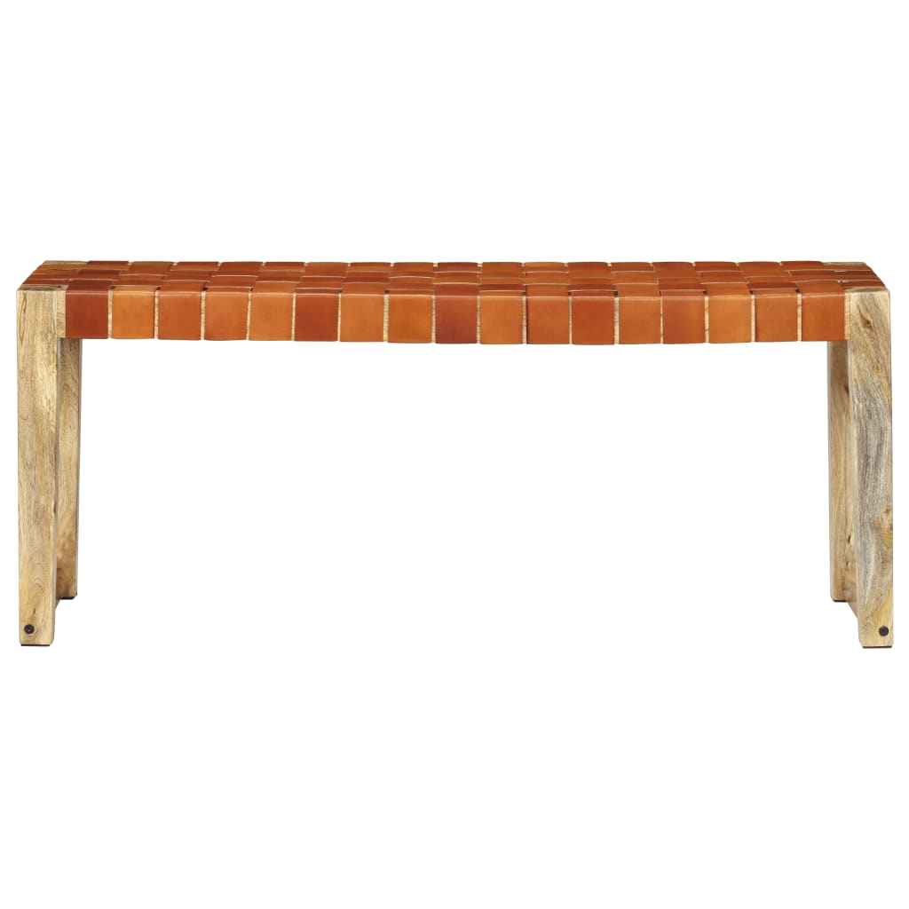 vidaXL Bankje 110 cm echt leer en massief mangohout bruin