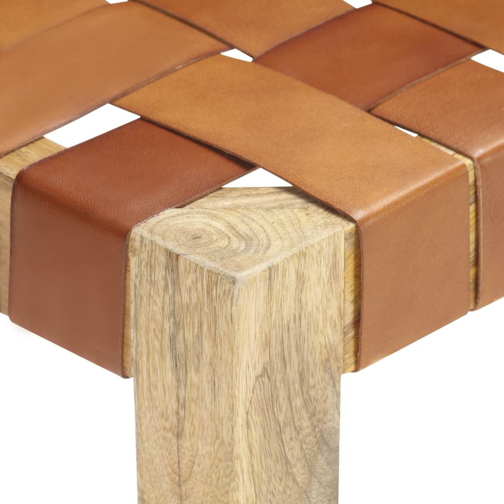vidaXL Bankje 110 cm echt leer en massief mangohout bruin