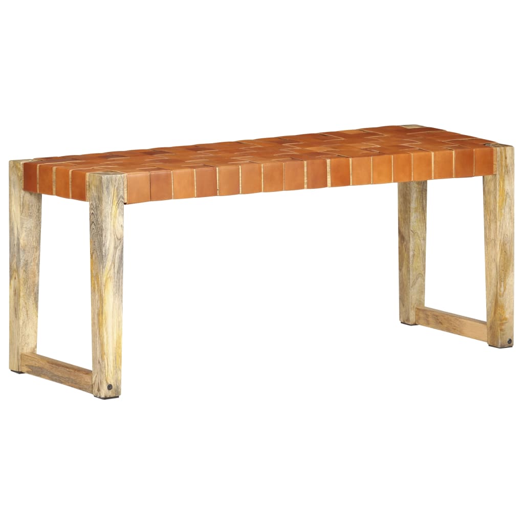 vidaXL Bankje 110 cm echt leer en massief mangohout bruin