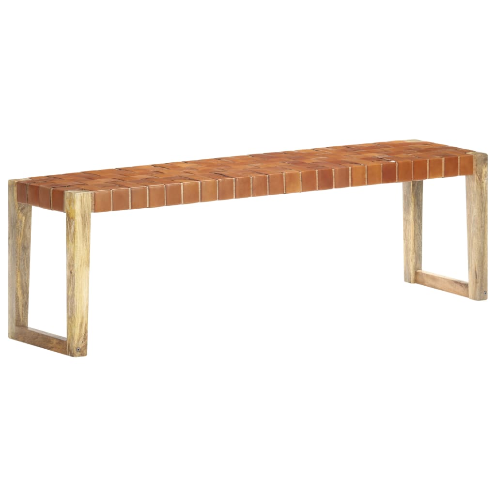 vidaXL Bankje 110 cm echt leer en massief mangohout bruin