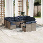 vidaXL 12-delige Loungeset met kussens poly rattan grijs