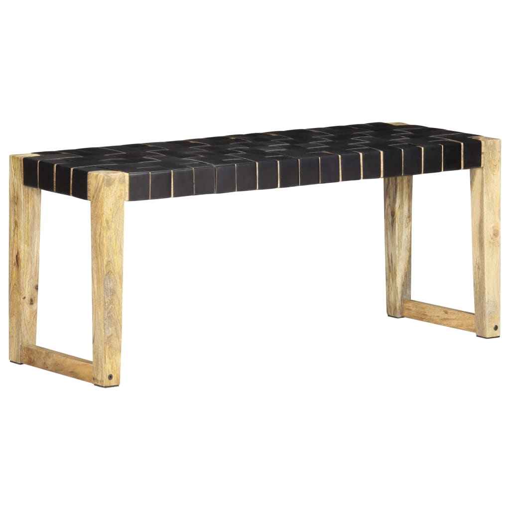 vidaXL Bankje 110 cm echt leer en massief mangohout bruin