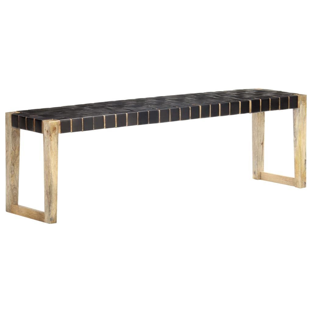 vidaXL Bankje 110 cm echt leer en massief mangohout bruin
