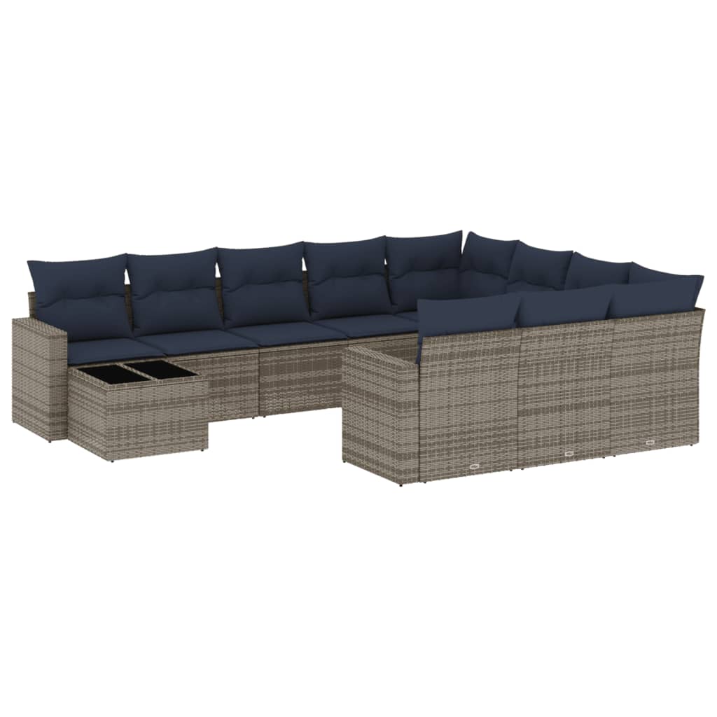 vidaXL 11-delige tuinbankset met kussens, zwart polyrotan
