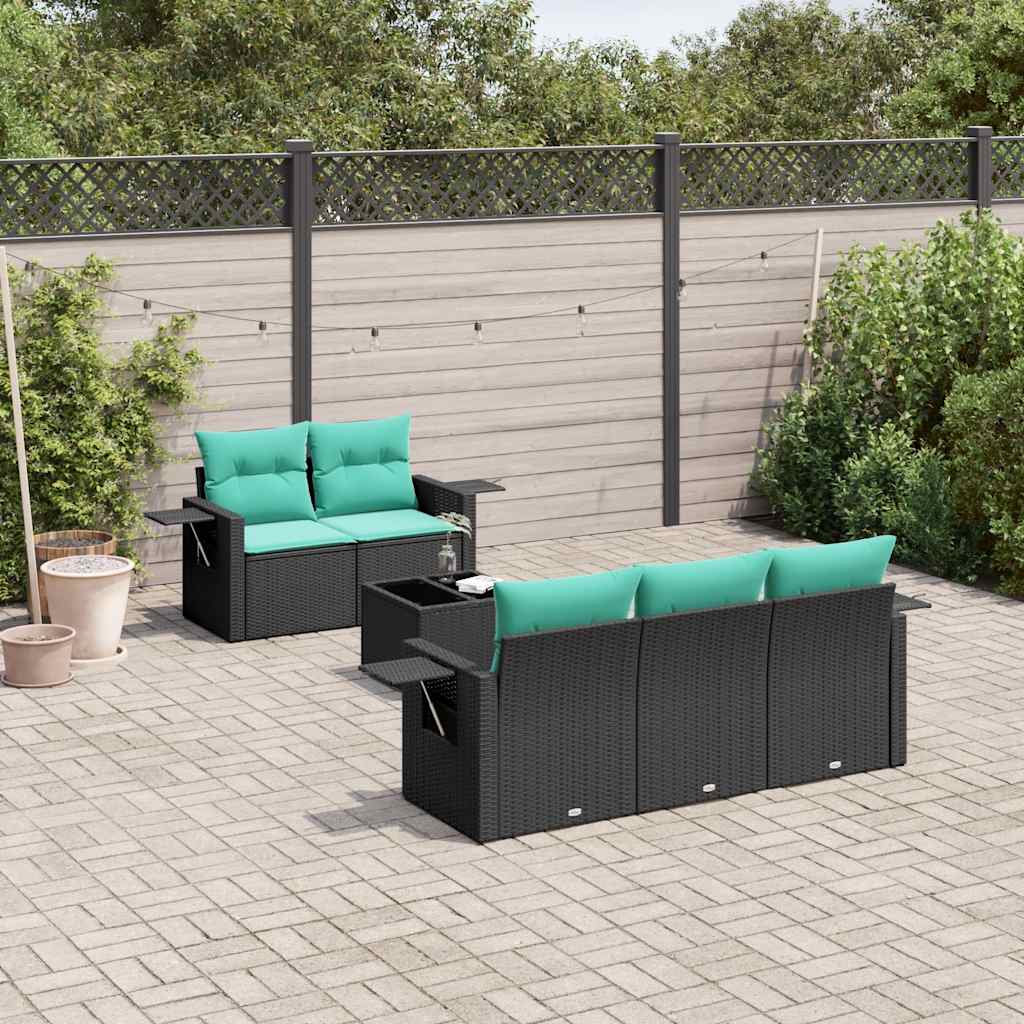 vidaXL 6-delige tuinbankset met kussens van zwart polyrotan