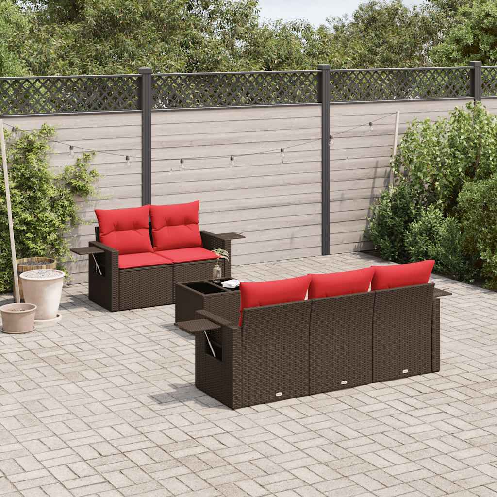 vidaXL 6-delige tuinbankset met kussens van zwart polyrotan